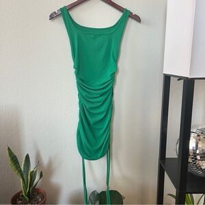 Ribbed Bodycon Mini Dress with Ruching and Ties